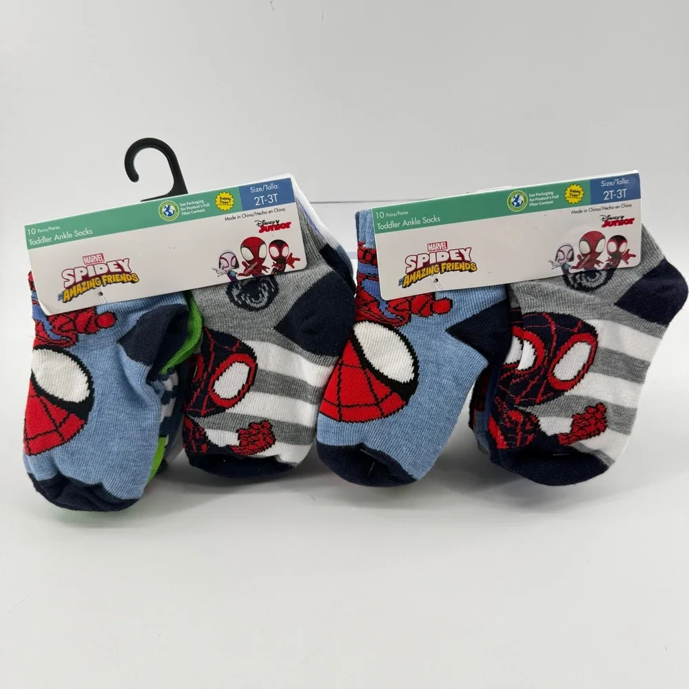 NEW Toddler 2T-3T Ankle Socks 2 10pks Blue Spidey Amazing Friends Superhero